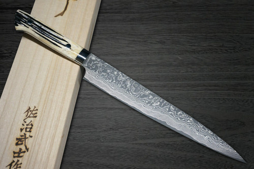 佐治武士R2(SG2) 黑色大马士革DHW 日本厨师的牛刀240mm 带白色