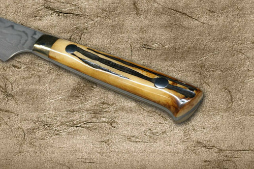 Takeshi Saji VG10 Black Damascus DHM Japanese Chefs Petty KnifeUtility 90mm with Brown Antler Handle