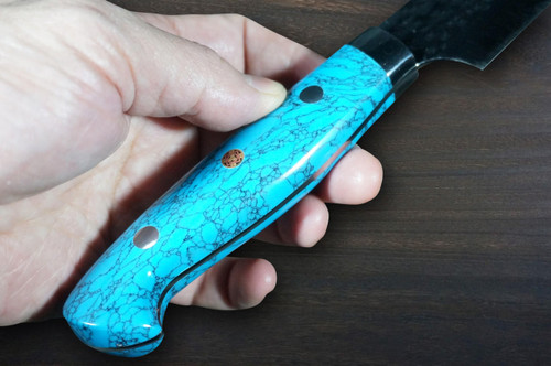 Yu Kurosaki R2SG2 Hammered SENKO-EI Custom TCA Japanese Chefs SlicerSujihiki 270mm with Blue Turquoise Handle