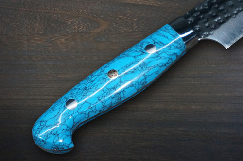 Yu Kurosaki R2SG2 Hammered SENKO-EI Custom TCA Japanese Chefs SlicerSujihiki 240mm with Blue Turquoise Handle