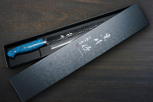 Yu Kurosaki R2SG2 Hammered SENKO-EI Custom TCA Japanese Chefs SlicerSujihiki 240mm with Blue Turquoise Handle