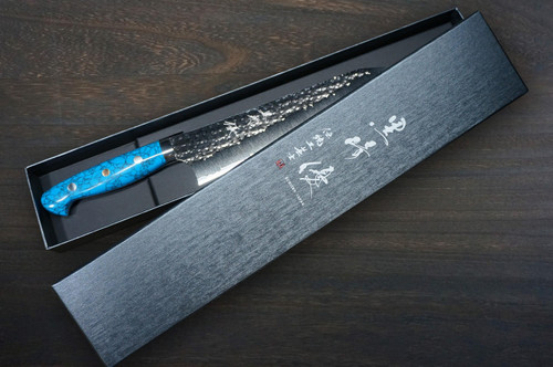 Yu Kurosaki R2SG2 Hammered SENKO-EI Custom TCA Japanese Chefs Gyuto Knife 180mm with Blue Turquoise Handle