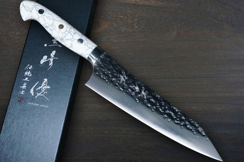 Yu Kurosaki R2SG2 Hammered SENKO-EI Custom TCW Japanese Chefs Gyuto Knife 180mm with White Turquoise Handle