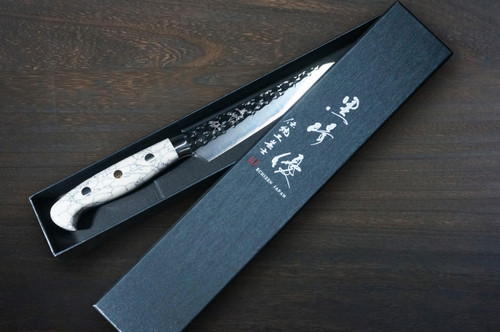 Yu Kurosaki R2SG2 Hammered SENKO-EI Custom TCW Japanese Chefs Petty KnifeUtility 130mm with White Turquoise Handle
