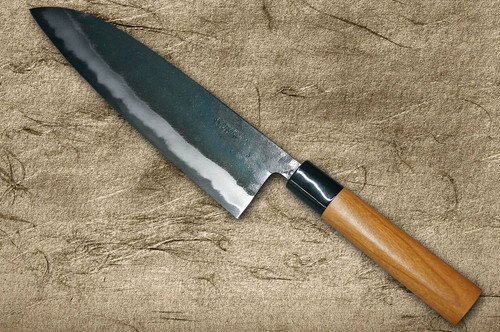 Daisuke Nishida Shirogami No.1 Kurouchi CHR Japanese Chefs Gyuto Knife 210mm with Cherry Round Handle
