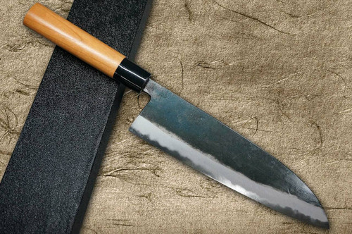 Daisuke Nishida Shirogami No.1 Kurouchi CHR Japanese Chefs Gyuto Knife 225mm with Cherry Round Handle