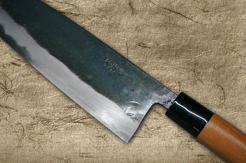 Daisuke Nishida Shirogami No.1 Kurouchi CHR Japanese Chefs Gyuto Knife 225mm with Cherry Round Handle