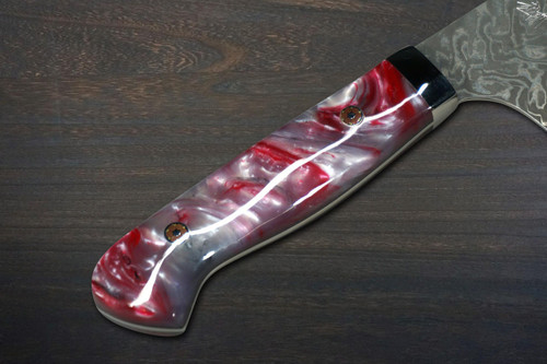 Yoshimi Kato R2 Black Damascus RERC Japanese Chefs Chinese Cooking Knife 180mm with Red-Resin Custom Handle