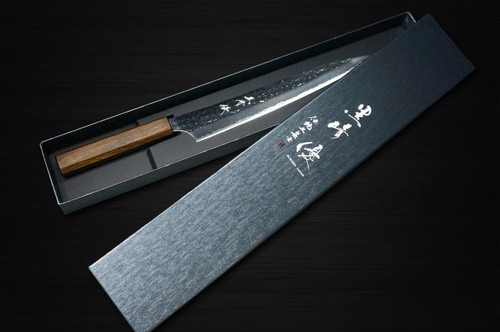 Yu Kurosaki R2SG2 Hammered SENKO-EI WA OK8B Japanese Chefs SlicerSujihiki 240mm with Urushi Lacquered Oak Handle