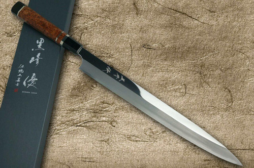 Yu Kurosaki Aogami No.2 Mirror Finished JP Japanese Chefs YanagibaSashimi 330mm with Double Water Buffalo Ringed Ginmaki Karin Handle