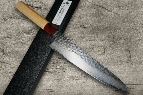 Sakai Takayuki 33-Layer VG10 Damascus Hammered WA Japanese Chefs Knife SET Gyuto210-Slicer-Nakiri-Petty150-Kengata Santoku