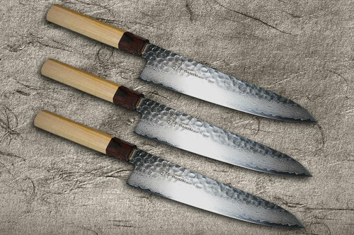 Sakai Takayuki 33-Layer VG10 Damascus Hammered Japanese Chef's Knife SET  (Gyuto-Slicer-Santoku-Vegetable-Petty120-Petty80-Kengata Gyuto-Kengata