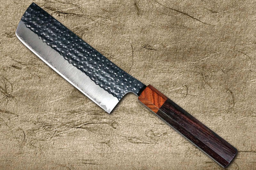 Yu Kurosaki R2SG2 Hammered SENKO-EI WA RS8H Japanese Chefs NakiriVegetable 165mm with Brown-Ring Octagonal Handle