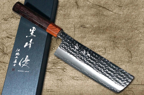 Yu Kurosaki R2SG2 Hammered SENKO-EI WA RS8H Japanese Chefs NakiriVegetable 165mm with Brown-Ring Octagonal Handle