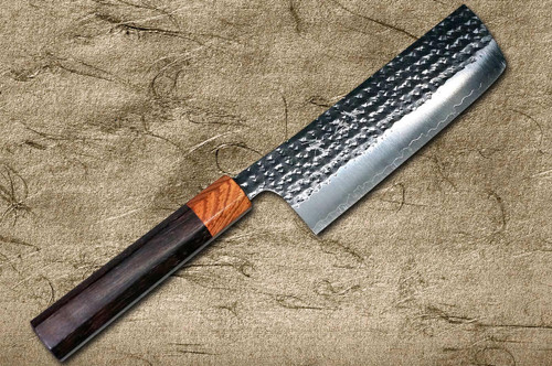 Yu Kurosaki R2SG2 Hammered SENKO-EI WA RS8H Japanese Chefs NakiriVegetable 165mm with Brown-Ring Octagonal Handle