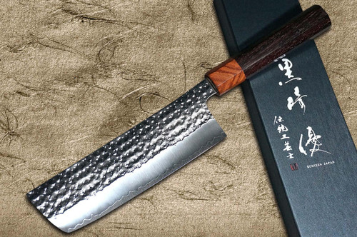 Yu Kurosaki R2SG2 Hammered SENKO-EI WA RS8H Japanese Chefs NakiriVegetable 165mm with Brown-Ring Octagonal Handle