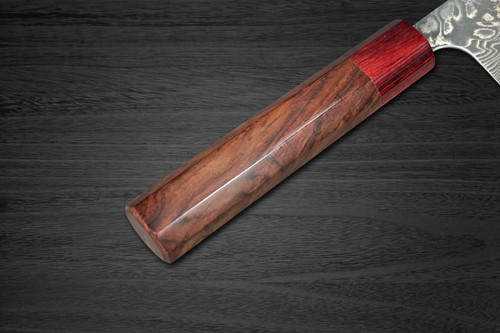 Yoshimi Kato R2 Black Damascus RS8R Japanese Chef's Santoku Knife 170mm with Red-Ring Octagonal Honduran Rosewood Handle 