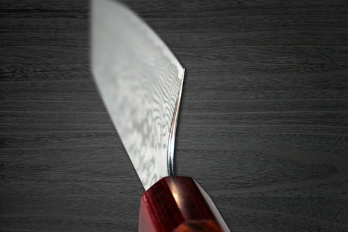 Yoshimi Kato R2 Black Damascus RS8R Japanese Chef's Santoku Knife 170mm with Red-Ring Octagonal Honduran Rosewood Handle 