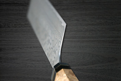 Yoshimi Kato R2 Black Damascus REWOK Japanese Chefs NakiriVegetable 165mm with Metal-Ring Oak White-Resin Handle