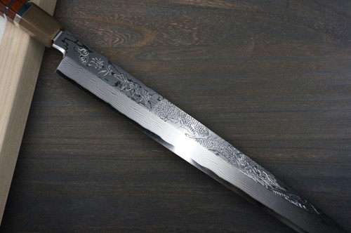 堺孝行天龙Damascus （Aogami 2 steel） 日本厨师用柳叶刀（生鱼片