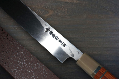 Sakai Takayuki Tenryu Damascus Aogami 2 steel Japanese Chefs YanagibaSashimi 300mm Dragon No.5 Engraved with Red Ebony Handle and Saya Sheath