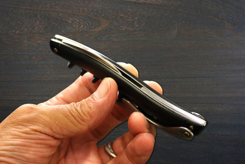 Left Handed ATHRO Sommelier Waiters Corkscrew Wine Opener with Strong Stainless Steel Foil Cutter and Bottle Opener Black Colored Aluminum Handle SK-65L