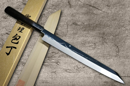 Yoshihiro White No.2 Honyaki MtFuji-Art AFHY Water-Quenched Japanese Chefs Kiritsuke-YanagibaSashimi 300mm with Saya Sheath and Ebony Handle