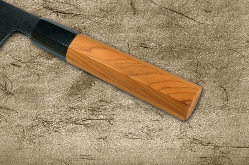 Sakai Takayuki Tokujyo Supreme White 2 steel Kurouchi Wide Bunka Knife 180mm with Yew and Buffalo Handle
