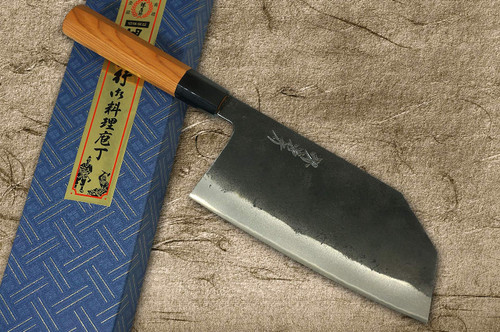 Sakai Takayuki Tokujyo Supreme White 2 steel Kurouchi Wide Bunka Knife 180mm with Yew and Buffalo Handle