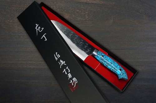 佐治武士SRS13 镜面锤纹NNM 日本厨师三德刀180mm 蓝绿松石手柄野村特别