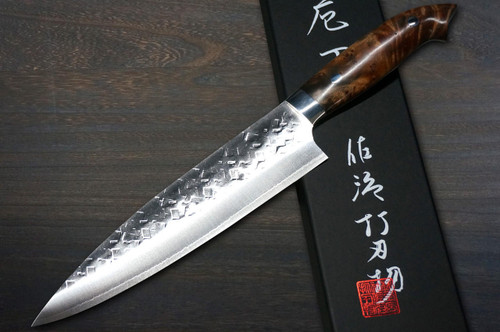 Takeshi Saji SRS13 Mirror Hammered NNM Japanese Chef's Gyuto Knife 210mm with Karin Lump Handle Nomura Special 