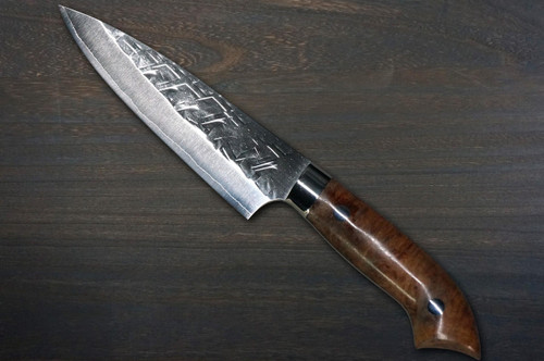 Takeshi Saji SRS13 Mirror Hammered Nomura Special Japanese Chefs Petty KnifeUtility 130mm with Karin Lump Handle
