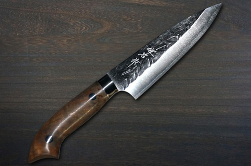 Takeshi Saji SRS13 Mirror Hammered Nomura Special Japanese Chefs Petty KnifeUtility 130mm with Karin Lump Handle