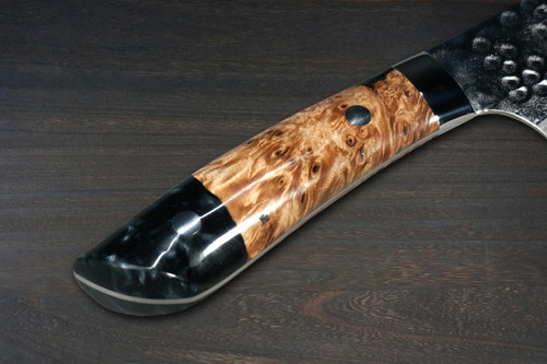 Takeshi Saji SRS13 Mirror Hammered Damascus STW Japanese Chefs Bunka Knife 180mm Bottle-Green Stabilized Hybrid Resin Handle