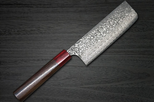 Yoshimi Kato 63 Layer VG10 Black Damascus RS8R Japanese Chef's Nakiri(Vegetable) 165mm with Red-Ring Octagonal Handle 