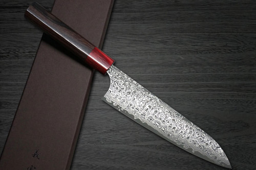 Yoshimi Kato 63 Layer VG10 Black Damascus RS8R Japanese Chef's Gyuto Knife 180mm with Red-Ring Octagonal Handle 