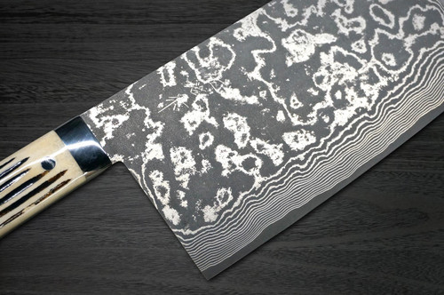 Takeshi Saji VG10 Black Damascus DHW Japanese Chefs Chinese Cooking Knife 220mm with White Antler Handle