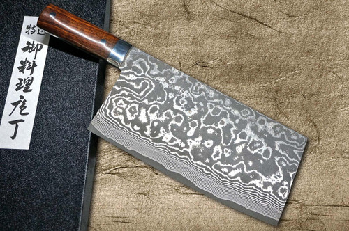 佐治武士 VG10黑色Damascus IR日本厨师中国烹饪刀220毫米，沙漠铁木手柄