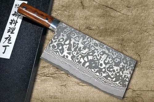 Takeshi Saji R2SG2 Black Damascus IR Japanese Chefs Chinese Cooking Knife 220mm with Desert Ironwood Handle