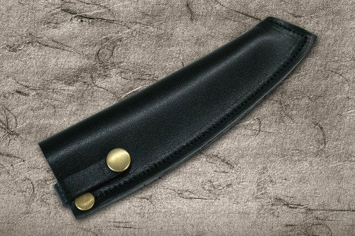 Natural Leather Knife Cover Saya Sheath Petty Knife(Utility) 120mm [Brass Button] 