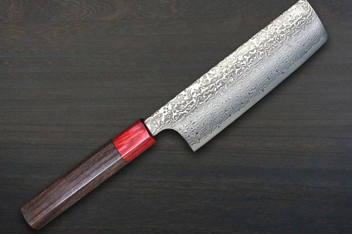 Kei Kobayashi R2 Damascus Special Finished RS8R Japanese Chefs NakiriVegetable 165mm with Red-Ring Octagonal Handle