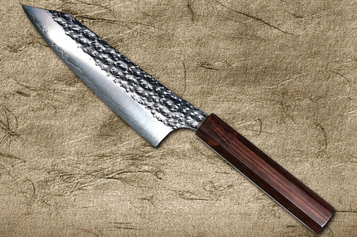 Yu Kurosaki R2SG2 Hammered SENKO-EI WA RS8H Japanese Chefs Bunka Knife 165mm with Brown-Ring Octagonal Handle