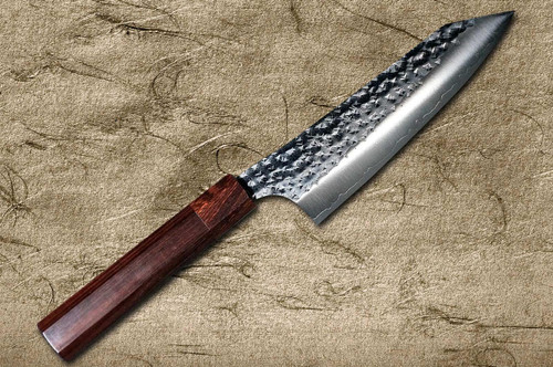 Yu Kurosaki R2SG2 Hammered SENKO-EI WA RS8H Japanese Chefs Bunka Knife 165mm with Brown-Ring Octagonal Handle
