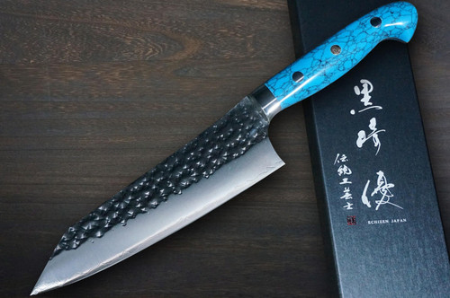 Yu Kurosaki R2SG2 Hammered SENKO-EI Custom TCA Japanese Chefs Bunka Knife 165mm with Blue Turquoise Handle