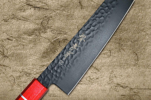 Sakai Takayuki Non-Stick Coating VG10 Hammered WA KUROKAGE Japanese Chefs Santoku Knife 170mm with Japanese Lacquered Oak Handle KOUSEKI