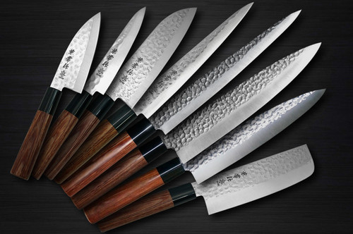 Kanetsune KC-950 DSR-1K6 Stainless Hammered Japanese Chef's Knife SET (Gyuto240-Gyuto210-Slicer240-Slicer210-Santoku-Vegetable-Petty-Mini Deba) 