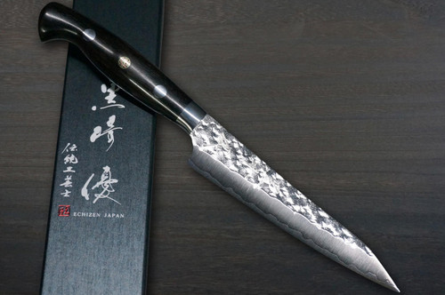 黒崎優 R2(SG2) Hammered SENKO-EI Custom EBC Japanese Chef's Petty Knife(Utility) 130mm with Blackony Handle 