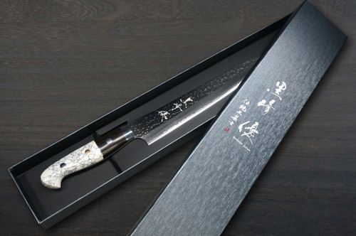 Yu Kurosaki R2(SG2) Hammered SENKO-EI Custom EBTC Japanese Chef's Slicer(Sujihiki) 240mm with Ebony & White Turquoise Handle 