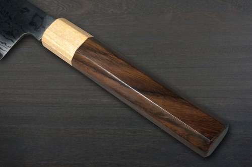 Takayuki Iwai Aogami No.2 Damascus FUMON RS8P Japanese Chef's Gyuto Knife 180mm with White-Ring Octagonal Handle 