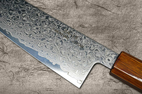 Sakai Takayuki GINGA ZA-18 69-Layer Damascus Japanese Chef's Santoku Knife 180mm with Japanese Lacquered Gloss Oak Handle 